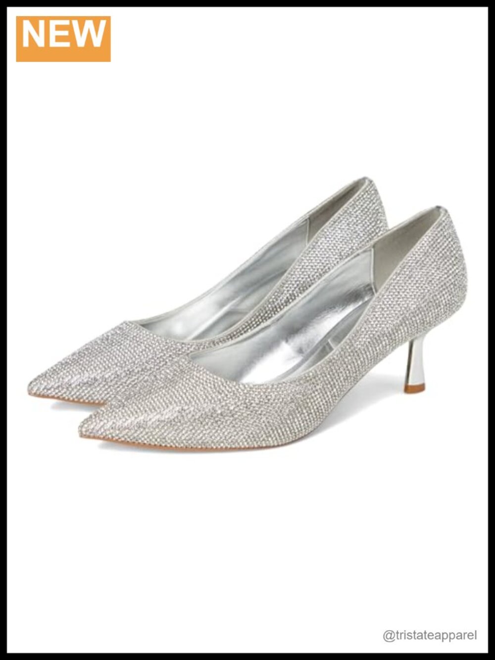 Faux Leather Pointed Toe Kitten Heel Pump with Metal Toe Trim